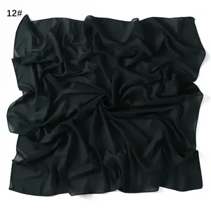 Solid color pearl chiffon square scarf 90x90cm, lightweight breathable head wrap for summer.