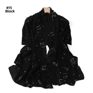 Sciarpa nera in chiffon strass stampa digitale leggera traspirante lunga copricapo