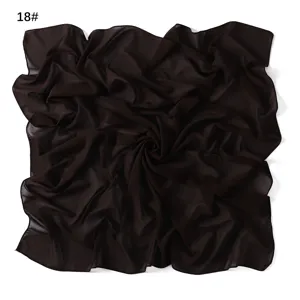 Solid color chiffon square scarf, dark brown lightweight breathable headscarf, summer shawl.