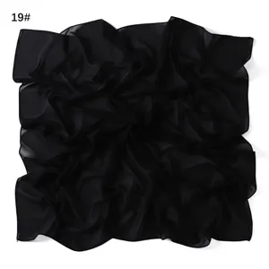 Solid black chiffon square scarf light breathable summer sun protection shawl 90x90cm