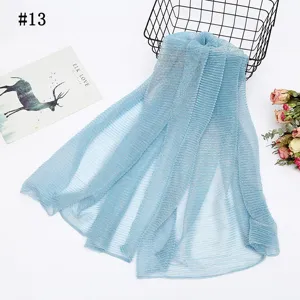 Foulard scintillant plissé bleu clair, châle ultra-fin en fil métallique, élégant hijab respirant