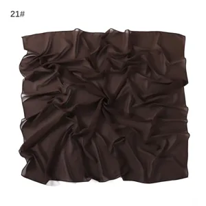 Solid color brown chiffon square scarf, lightweight breathable summer wrap shawl.