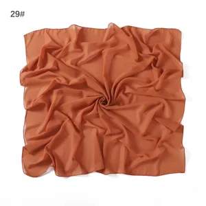 Solid color chiffon square scarf lightweight breathable summer sun protection hijab shawl