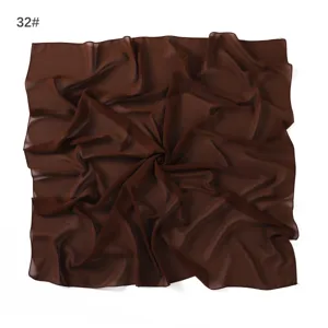 Dark brown chiffon square scarf detail view, lightweight and breathable fabric texture.