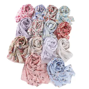 Floral chiffon scarf women summer sun protection lightweight soft fashion floral print shawl