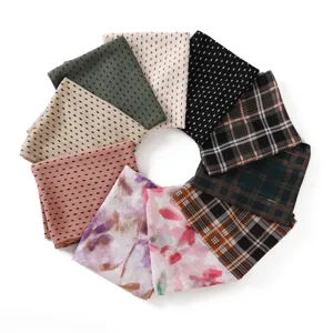 Women Fashion Chiffon Scarf Geometric Polka Dot Plaid Print Long Head Scarf Muslim Hijab Wrap Shawl Accessories