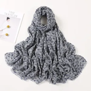 Women's Cotton Linen Scarf Vintage Geometric Fan Print Long Shawl Soft Lightweight Tassel Scarves Daily Fashion Wrap