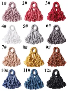 Women's solid color shimmer chiffon long scarf hijab headwrap available in 12 vibrant colors.