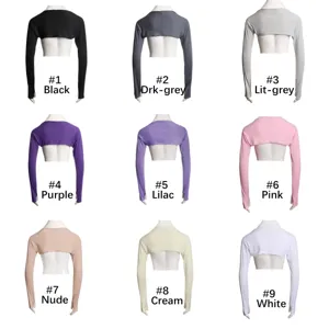 Chauffe-épaule boléro extensible unicolore pour femme avec trous pour pouces, 9 coloris.