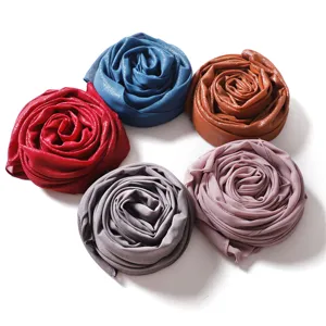 Shimmering pearl chiffon long scarf for women, solid color shiny hijab in a set of five.