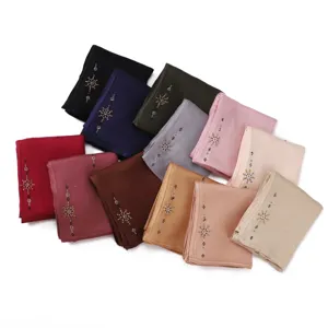 Women jersey rhinestone hijab scarf breathable stretch multi color fashion head wrap shawl