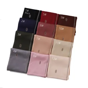 Elastic mercerized cotton rhinestone hijab scarf multi-color variant display flat