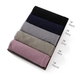Women plain pleated hijab scarf stretchy comfortable Muslim head wrap turban combo 5 colors