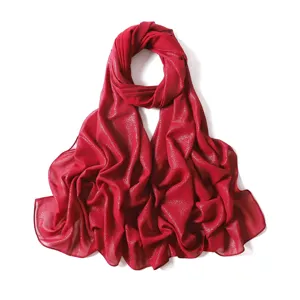 Red glittery chiffon hijab scarf sparkling Muslim headscarf for women elegant long wrap