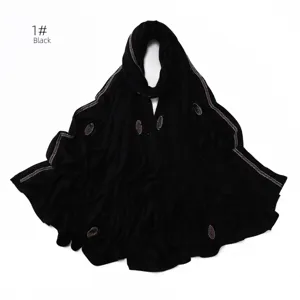 Black elastic mercerized cotton long hijab scarf featuring sparkly rhinestones and dots.