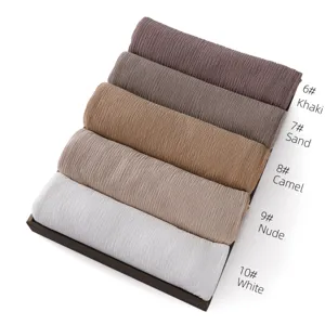 Solid color pleated hijab stretchy breathable jersey headscarf Muslim women wrap