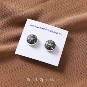 Set di spille magnetiche nere per Hijab rotonde, clip per sciarpe con tulipani e chiusure magnetiche.