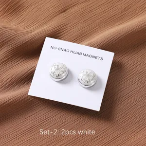 Set di spille magnetiche rotonde per hijab, bottoni magnetici in metallo bianco per sciarpe.