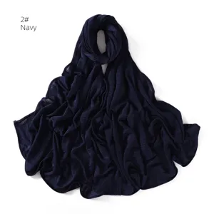 Solid color stretch crinkle jersey hijab breathable muslim headscarf navy blue women