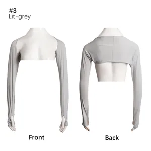 Manches de protection solaire gris clair pour femmes, haut bolero en polyester extensible.