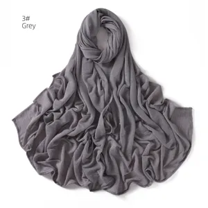 Solid color pleated stretch hijab scarf for women, breathable jersey Muslim head wrap daily.