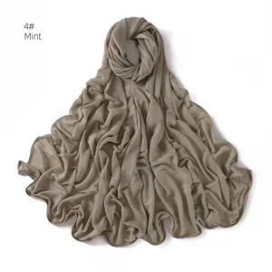 Women solid color pleated breathable jersey hijab wrap scarf elegant stretch head cover