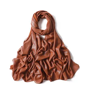 Women Solid Color Chiffon Scarf Silver Glitter Sparkly Muslim Hijab Long Wrap Shawl Fashion Head Cover Daily Wear