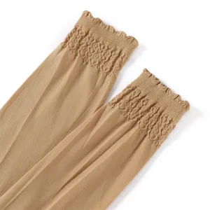 Été mince femmes couleur unie bord en dentelle protection solaire manches de glace