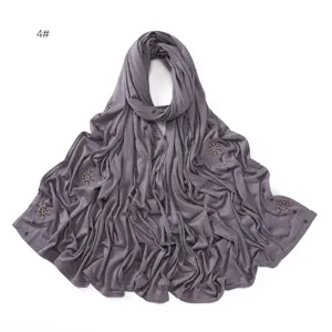 Women's breathable stretch jersey hijab scarf with sparkling rhinestone ice flower detail grey