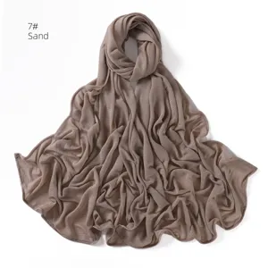 Women solid color crinkle hijab jersey breathable stretch head wrap scarf sand color daily wear