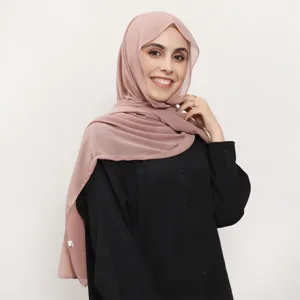 Solid color chiffon hijab with matching black blouse, elegant and comfortable daily wear