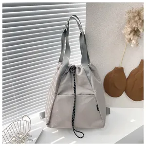 Multifunctional women backpack casual shoulder bag large capacity grey drawstring bucket bag