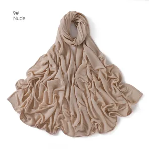 Plain solid color crinkled hijab scarf breathable elastic Muslim headscarf wrap nude
