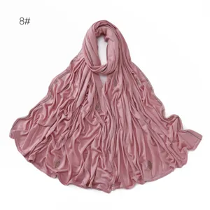 Pink rhinestone stretch mercerized cotton long scarf hijab, elegant bling sparkly headwrap.