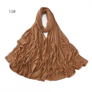 Brown rhinestone stretch mercerized cotton hijab scarf for women daily fashion style
