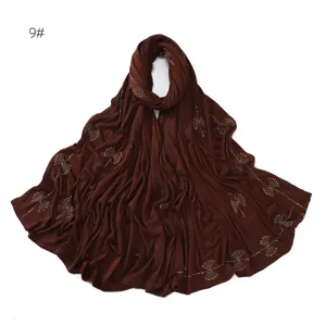 Vrouwen bruin elastisch ademend katoen strass lange hijab sjaal omslagdoek wrap chic