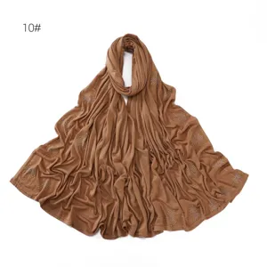 Effen gemerceriseerd katoenen lange sjaal hijab met strass paardenbloem patroon voor dames.