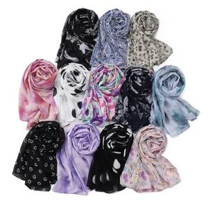 Commercio all'ingrosso chiffon stampato foulard hijabs musulmano donna lungo floreale