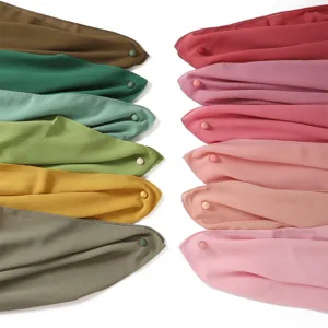 Buntes Chiffon Kopftuch Set mit Magnetnadeln, einfarbiger langer Schal für Damen Mode.