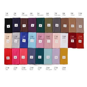 28 colors mercerized cotton long hijab scarf set with magnetic pins for women daily wear.
