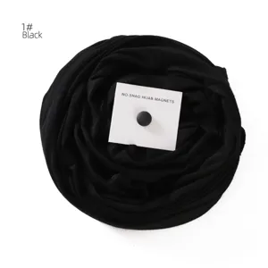 Oversized mercerized cotton long hijab scarf with strong magnetic buckle in black color.