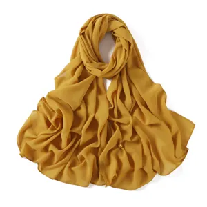 Einfarbig Chiffon langer Hijab Schal mit Magnetverschluss fuer Damen elegante Kopfbedeckung
