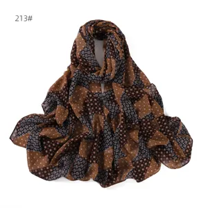 Sciarpa foulard hijab in chiffon a fiori vintage, elegante scialle patchwork lungo da donna.