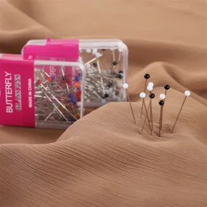 Spilli con testa in vetro per cucito e quilting, spilli perlati colorati con scatola.