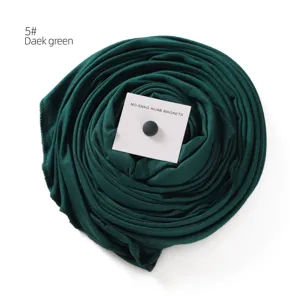 Oversized mercerized cotton long hijab scarf with strong magnetic pin set in dark green.