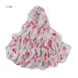 Sciarpa hijab in chiffon floreale vintage, elegante foulard leggero da donna per ogni giorno.