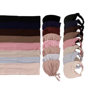 Muslim 3-piece hijab set solid color headband inner cap sun visor comfortable Islamic wear