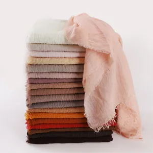 Solid color crinkled linen gauze scarf shawl shawl breathable fringe hijab for women daily wear