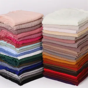 Solid color breathable cotton linen shawl scarf fringed hijab multi-color women sun protection