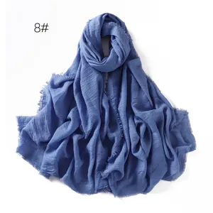 Solid color cotton linen breathable gauze scarf shawl sun protection tassel head wrap detail
